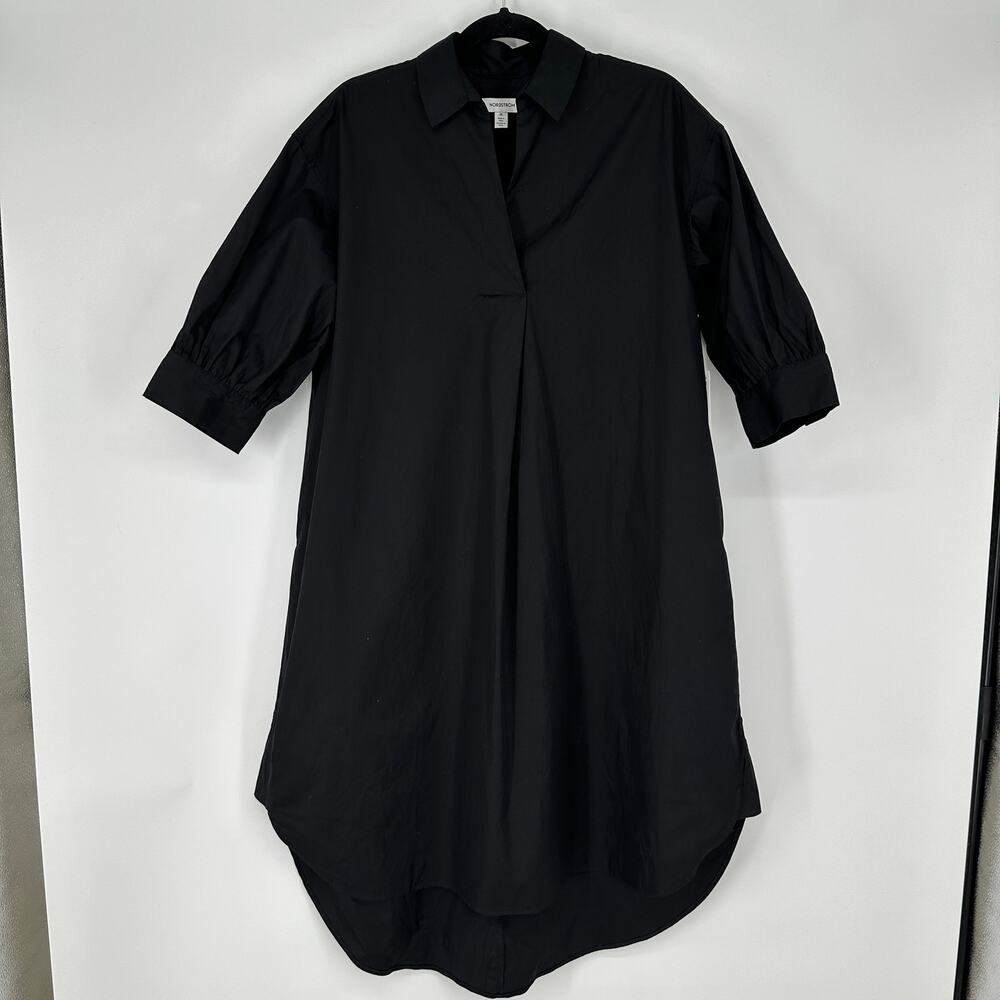 Nordstrom High-Low Poplin Black Shirtdress Lagenlook Minimalist Womens XS